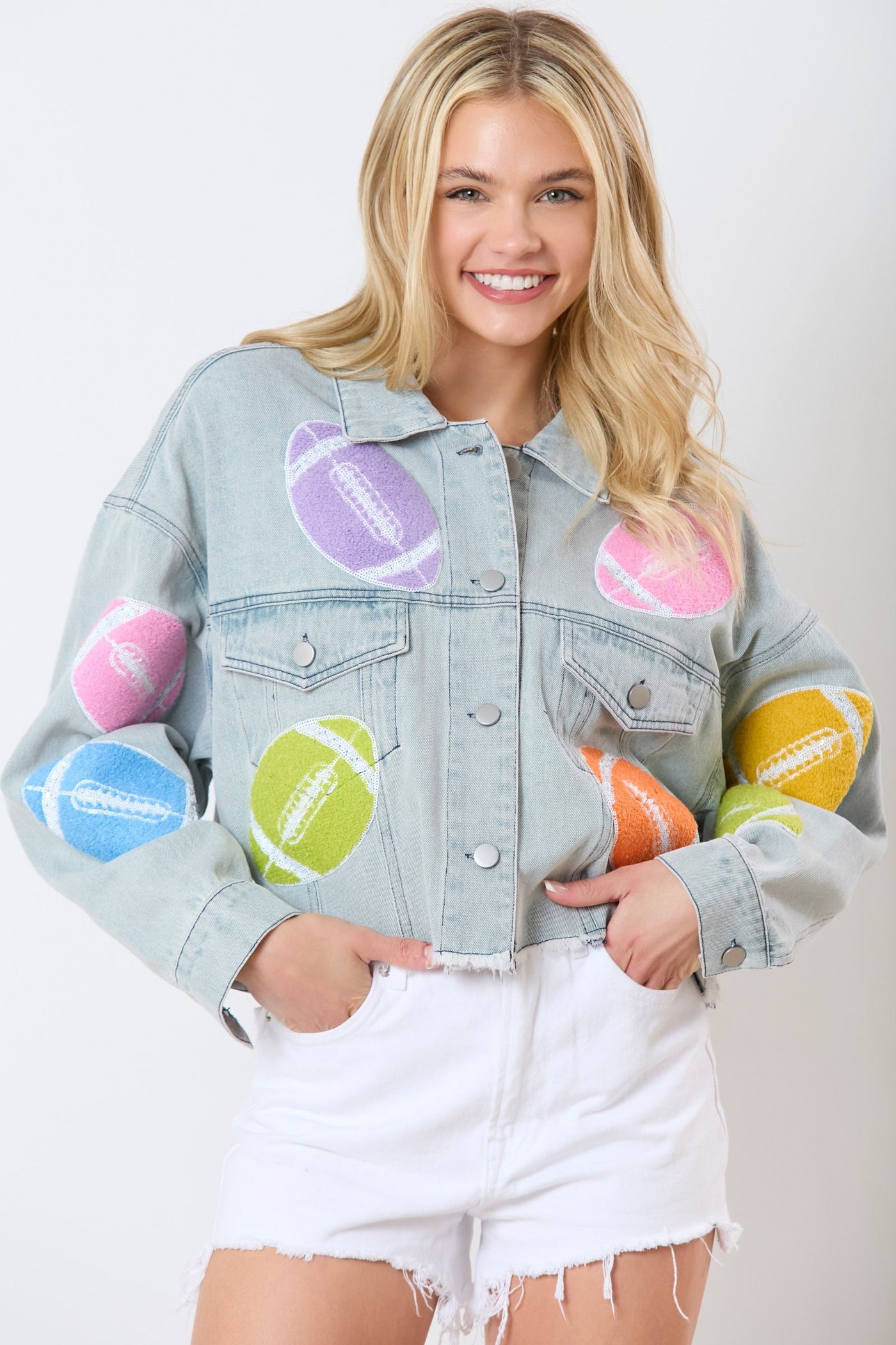 Football Towel & Sequin Embroidery Denim Jacket