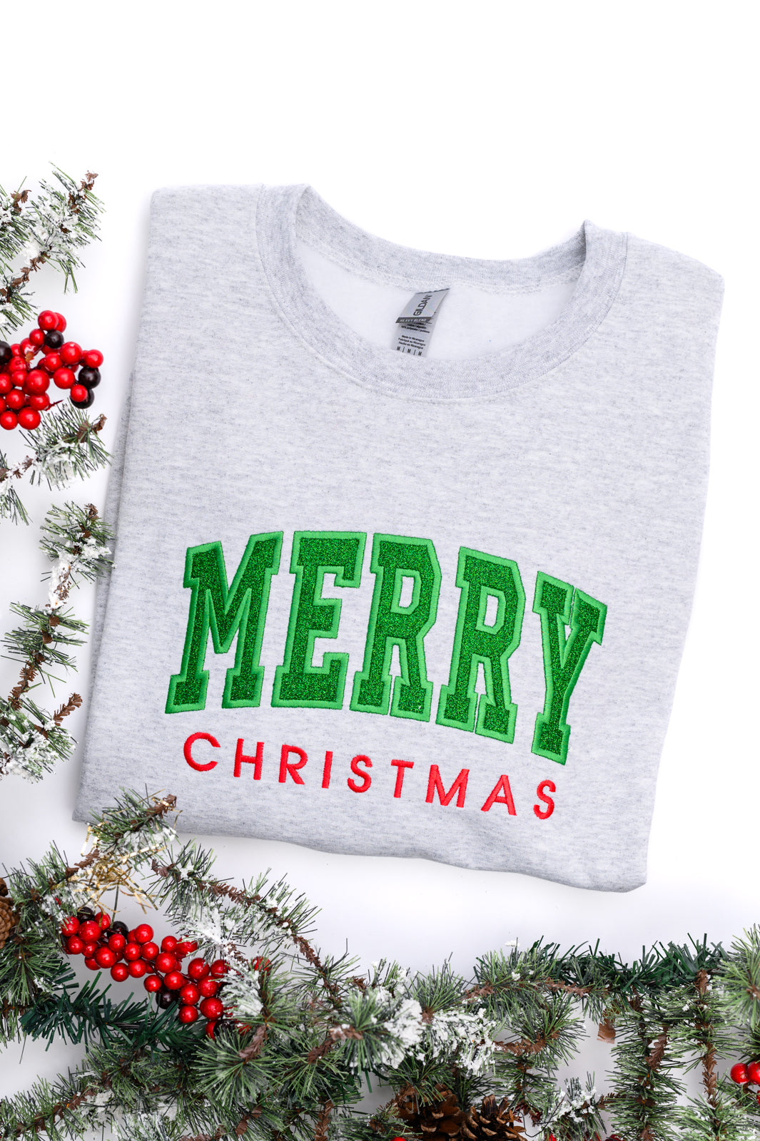 PREORDER: Embroidered Merry Christmas Glitter Applique Sweatshirt