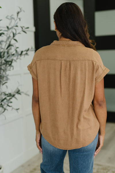 Cloud Nine to Five Button Down Blouse in Deep Camel