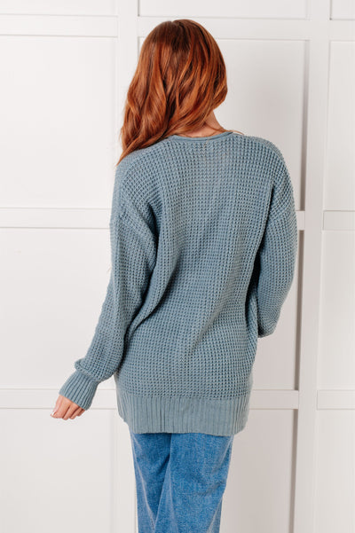 Everything Layer Waffle Knit Open Front Cardigan in Blue Grey