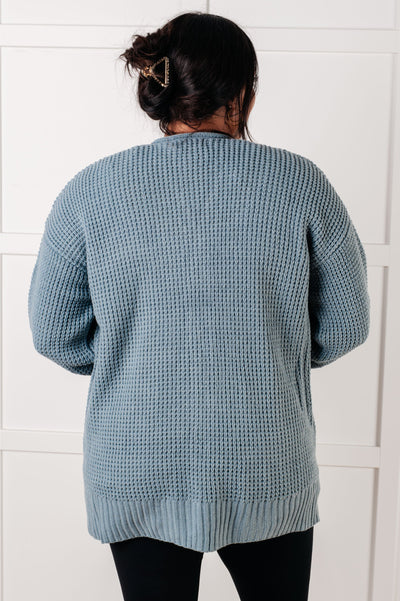 Everything Layer Waffle Knit Open Front Cardigan in Blue Grey