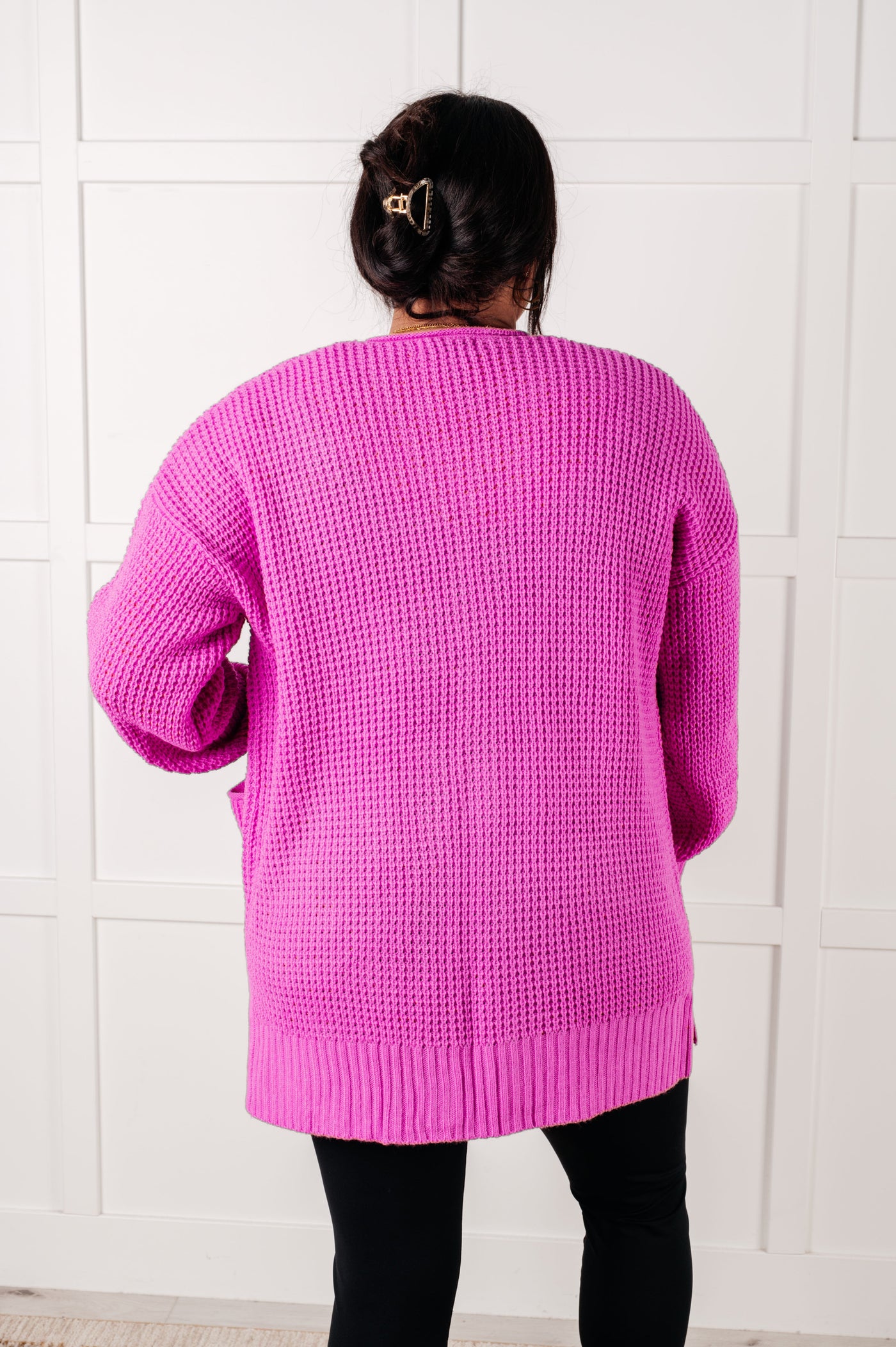 Everything Layer Waffle Knit Open Front Cardigan in Bright Mauve