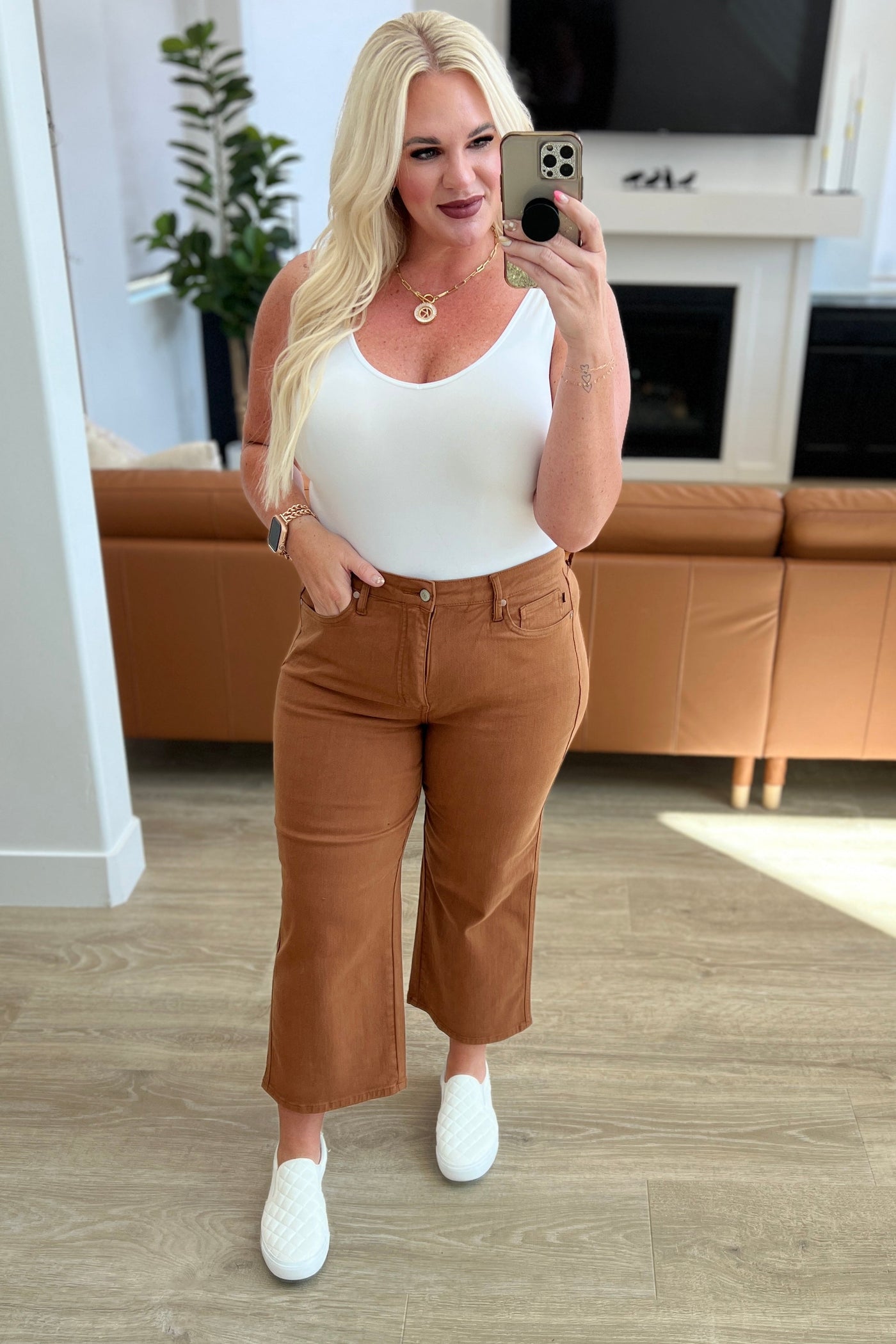 Briar High Rise Control Top Wide Leg Crop Jeans in Camel