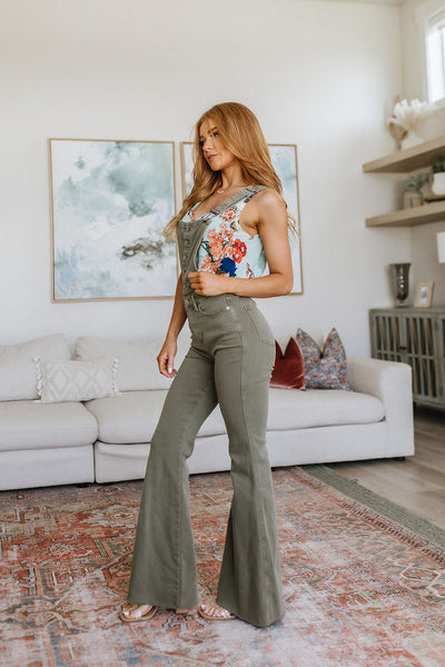 Olivia Control Top Release Hem Overalls in Olive