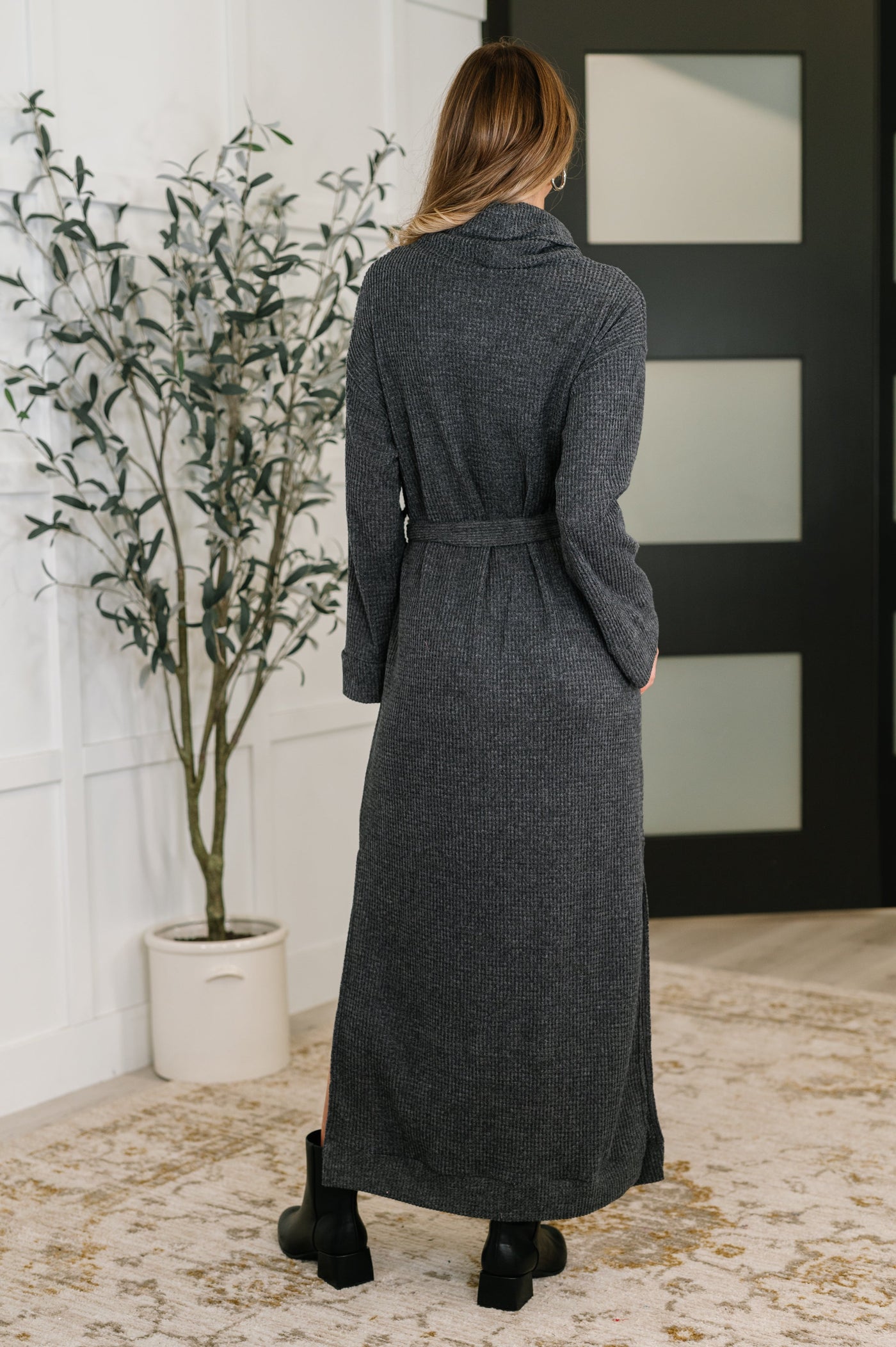 Travel Plush Knit Dress in Charcoal