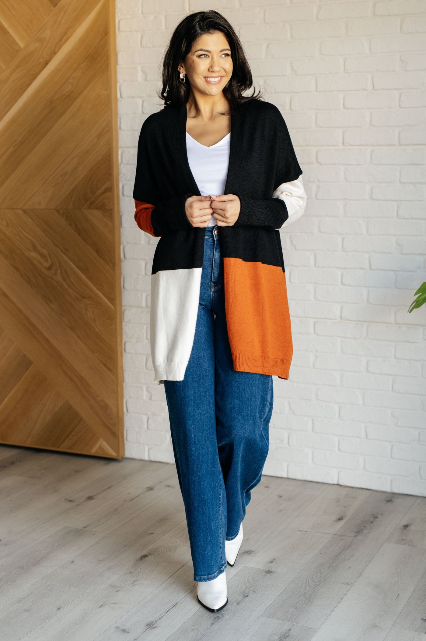 Writer's Block Color Block Open Front Cardigan