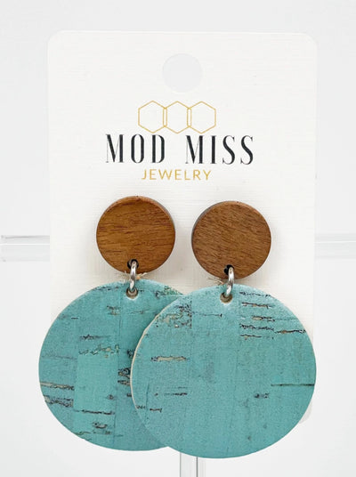 Cork & Leather Earrings - Turquoise